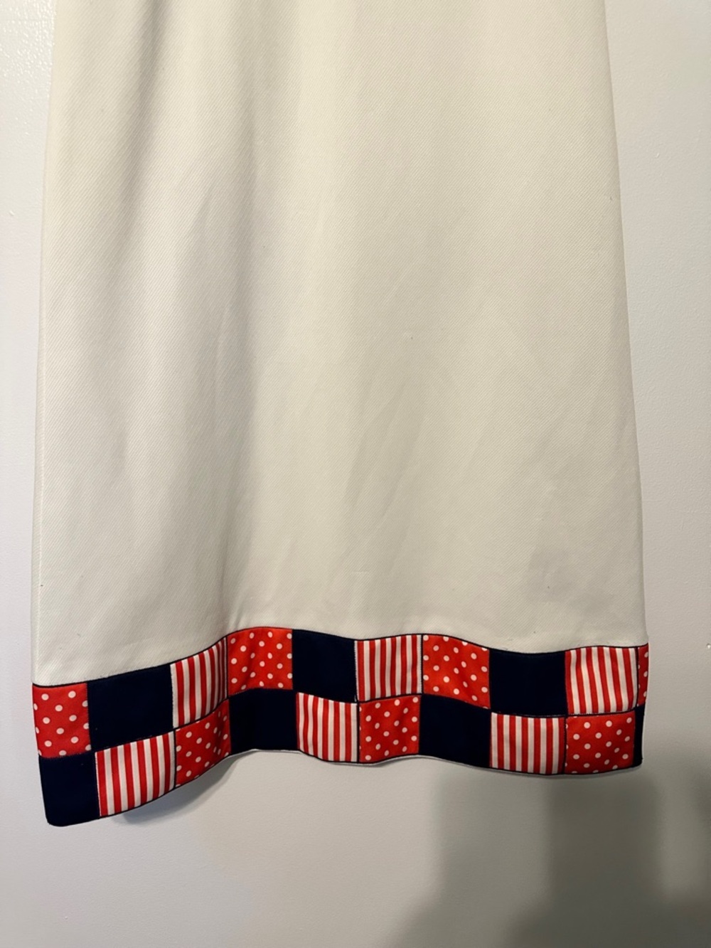 Vintage 1970s Column Maxi Dress Patchwork Navy White Red - Picture 3 of 8